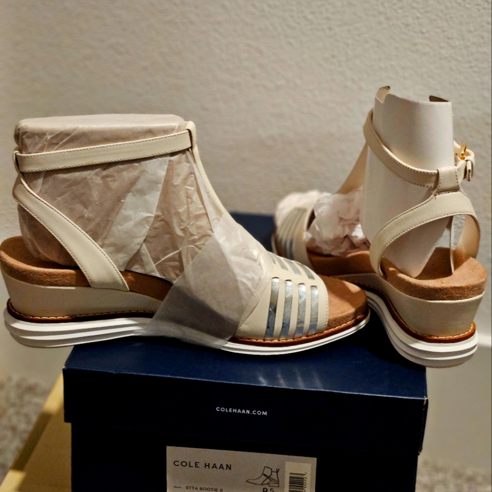 Cole Haan White Gladiator Sandals with Ankle Strap